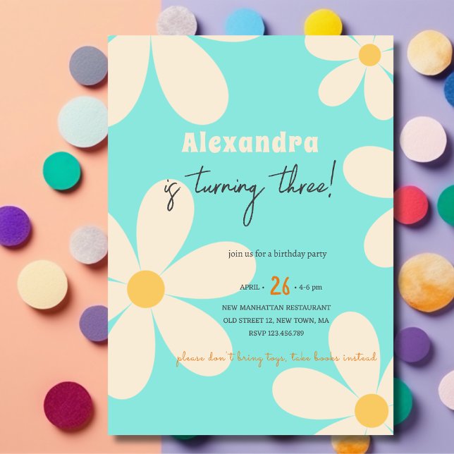 Retro Daisy floral kids birthday Invitation (Creator Uploaded)