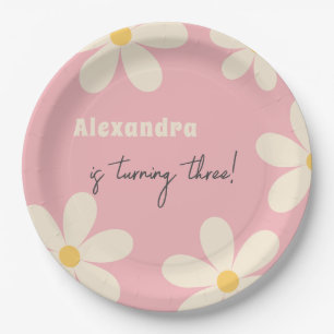 Retro Daisy floral kids birthday Paper Plate