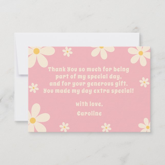 Retro Daisy floral kids birthday Thank You Card (Front)