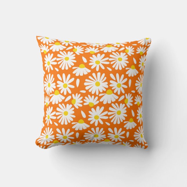Retro daisy floral: orange vintage. cushion (Front)