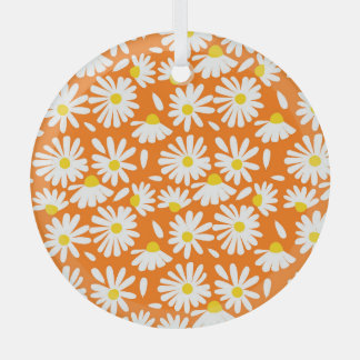 Retro daisy floral: orange vintage. glass tree decoration