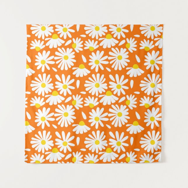 Retro daisy floral: orange vintage. tapestry (Front)