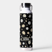 Retro Daisy Floral Pattern Boho Personalised Black