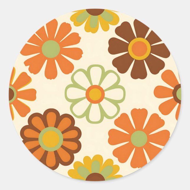 Retro Daisy Floral Pattern Classic Round Sticker (Front)
