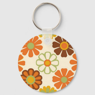Retro Daisy Floral Pattern Key Ring
