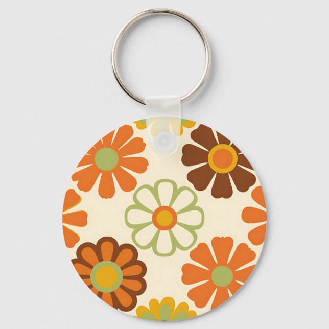 Retro Daisy Floral Pattern Key Ring (Front)