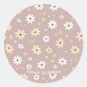 Retro Daisy Floral Pattern  Personalised Birthday Classic Round Sticker