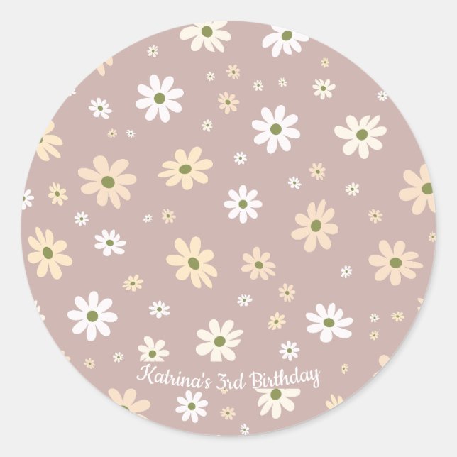 Retro Daisy Floral Pattern  Personalised Birthday Classic Round Sticker (Front)