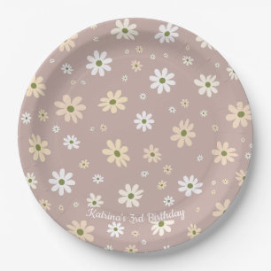 Retro Daisy Floral Pattern Personalised Birthday Paper Plate