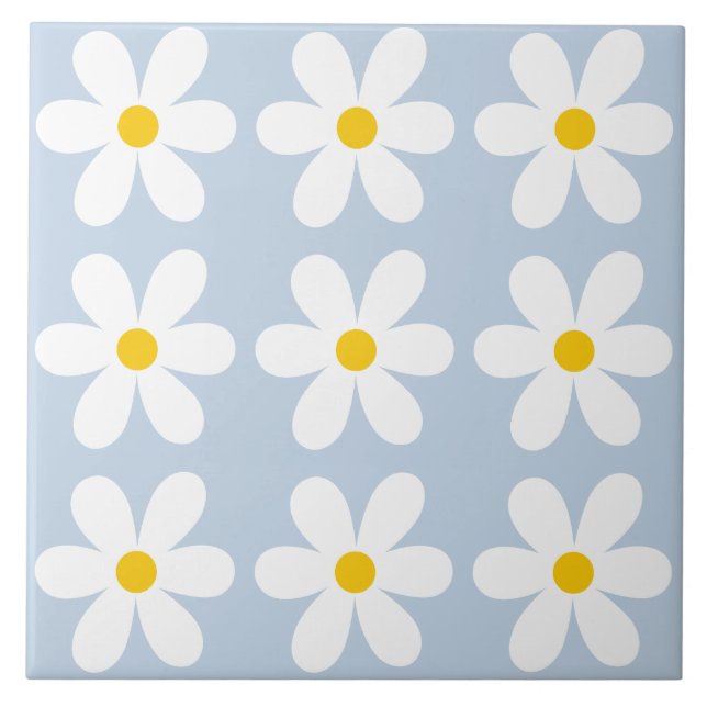 Retro Daisy Floral Pattern Tile (Front)