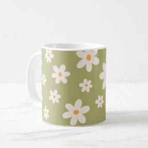Retro Daisy Floral Sage Green Botanical Coffee Mug