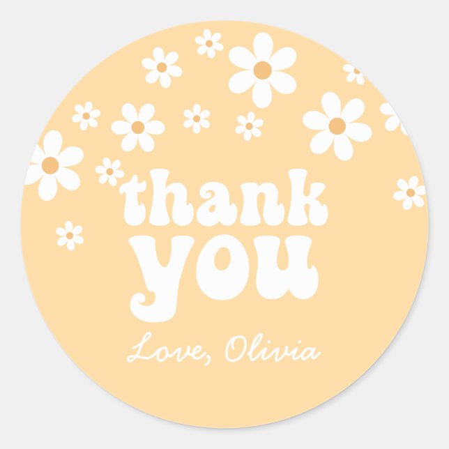 Retro Daisy floral thank you Classic Round Sticker (Front)