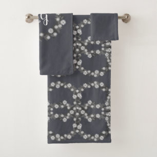 Retro Daisy Floral with Monogram Towel Set in Grey