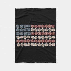 Retro Daisy Flower American Flag Women 4th Of July Fleece Blanket