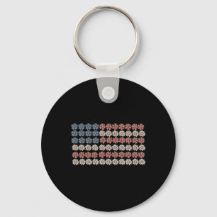 Retro Daisy Flower American Flag Women 4th Of July Key Ring
