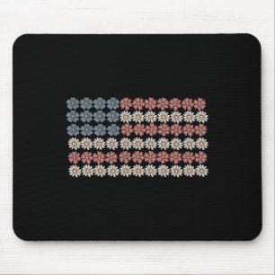 Retro Daisy Flower American Flag Women 4th Of July Mouse Mat