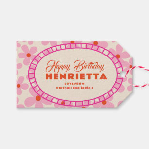 Retro Daisy Flower Birthday Gift Tag Design