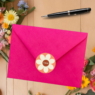 Retro Daisy Flower Boho Wedding Initials Classic Round Sticker