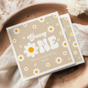 Retro Daisy Flower Groovy One 1st Birthday Party Napkin