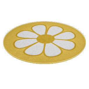 Retro Daisy Flower Single in Mustard Yellow Cutting Board