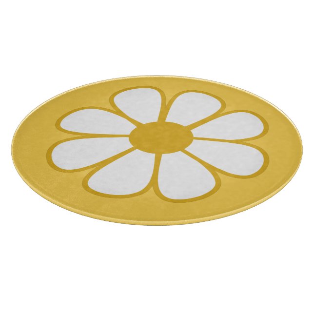 Retro Daisy Flower Single in Mustard Yellow Cutting Board (Corner)