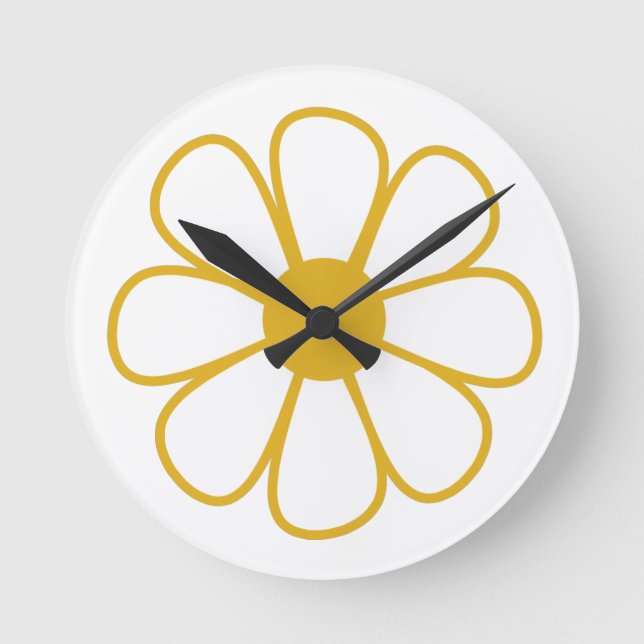 Retro Daisy Flower Single in Mustard Yellow Round Clock (Front)