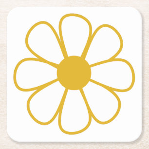 Retro Daisy Flower Single in Mustard Yellow Square Paper Coaster