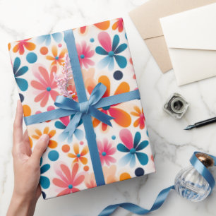 Retro Daisy Flowers Colourful 60s Style Pattern Wrapping Paper
