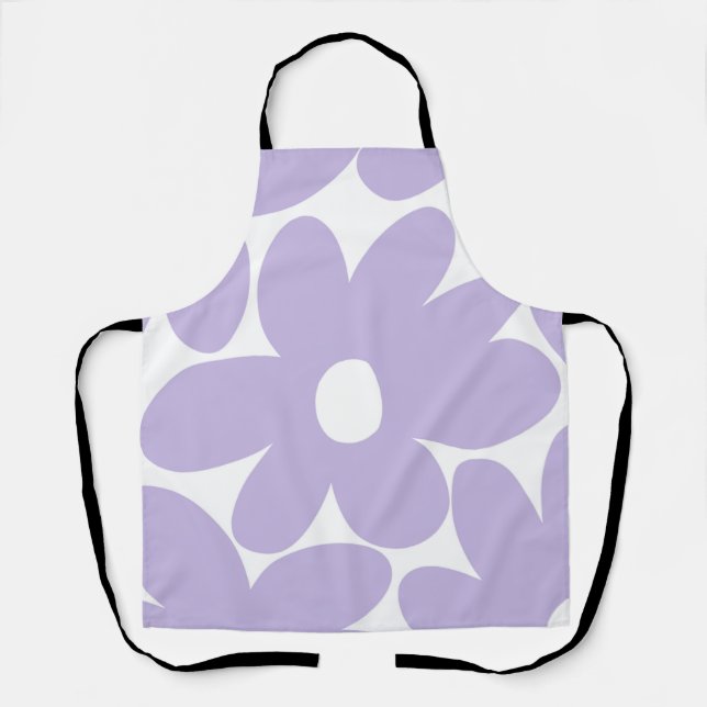 Retro Daisy Flowers in Lavender #1 #floral #art  Apron (Front)