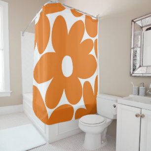 Retro Daisy Flowers in Orange #1 #floral #pattern  Shower Curtain
