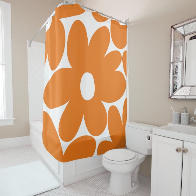 Retro Daisy Flowers in Orange #1 #floral #pattern  Shower Curtain (In Situ)
