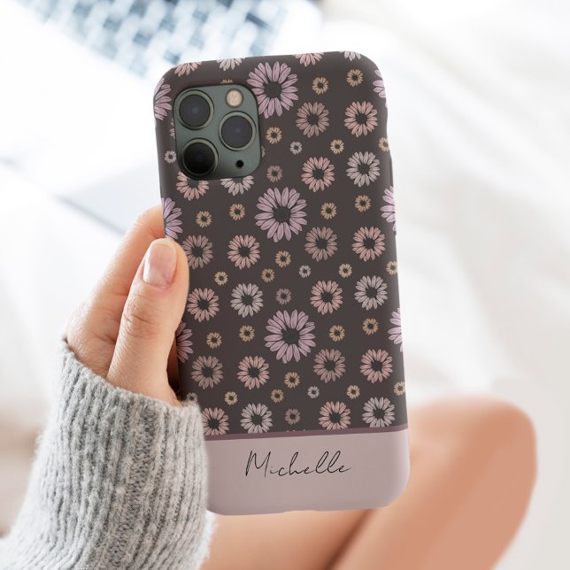 Retro Daisy Flowers Personalised with Name Floral Case-Mate iPhone Case (Creator Uploaded)