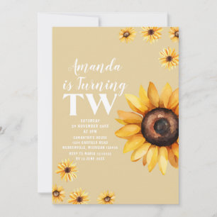 Retro Daisy Flowers Second Birthday Sunflowers Invitation