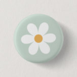 Retro daisy green boho 3 cm round badge<br><div class="desc">Retro inspired first birthday button with 70's style daisies and boho fonts and colours.</div>