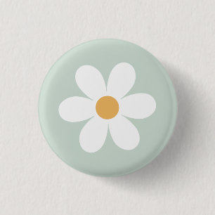Retro daisy green boho 3 cm round badge