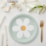 Retro daisy green boho paper plates<br><div class="desc">Retro inspired first birthday plates with 70's style daisies and boho fonts and colours.</div>