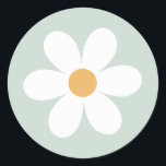 Retro daisy green boho paper plates classic round sticker<br><div class="desc">Retro inspired first birthday plates with 70's style daisies and boho fonts and colours.</div>