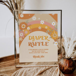 Retro daisy groovy baby Diaper raffle Poster