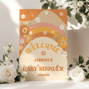 Retro daisy groovy baby shower welcome poster
