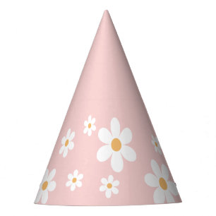 retro daisy groovy birthday pink party hat