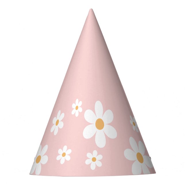 retro daisy groovy birthday pink party hat (Front)