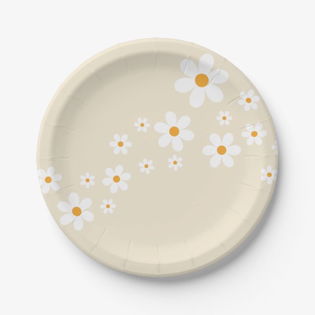 Retro Daisy Groovy bridal shower Paper Plate (Front)