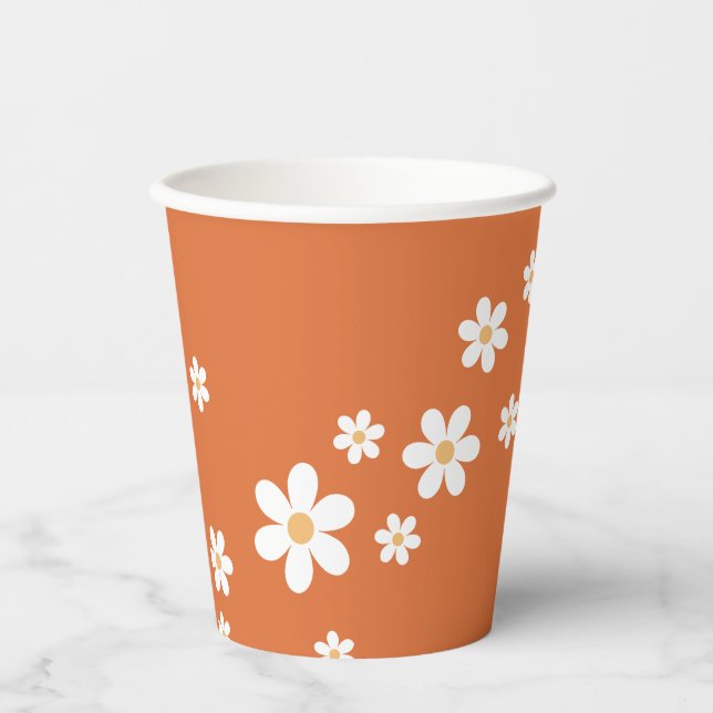 Retro Daisy Groovy burnt orange Paper Cups (Front)