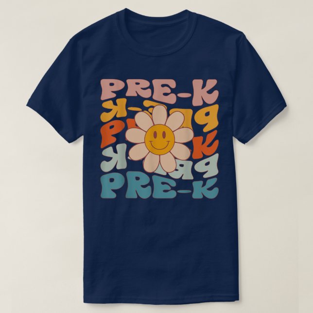 Retro Daisy Groovy Colorful PreK Teacher Student F T-Shirt (Design Front)