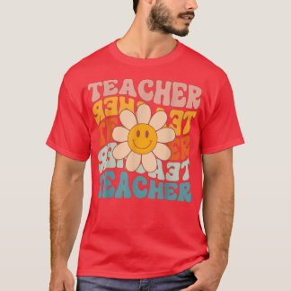 Retro Daisy Groovy Colourful Teacher Student First T-Shirt