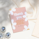 Retro Daisy Groovy Girl Birthday Party Thank You Card<br><div class="desc">A thank-you card to match our Retro Daisy Groovy Girl Birthday Party collection. This design features a "Thank you" in big, groovy font typography. Below, there is an editable thank-you message. The back of the card is the birthday girl's custom photo. Click on "Personalise this template" and fill in the...</div>