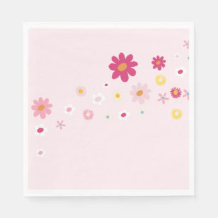 Retro Daisy Groovy Pink Bridal Shower Napkin