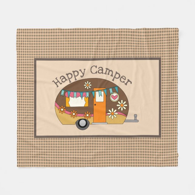 Retro Daisy Happy Camper Fleece Blanket (Front (Horizontal))