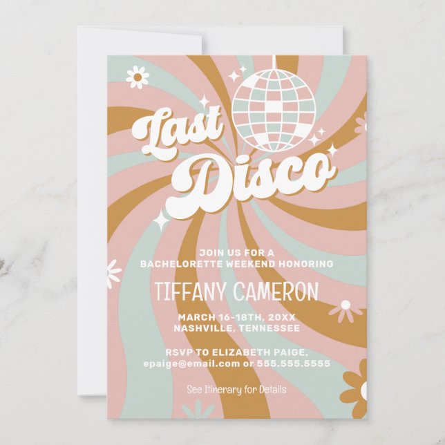 Retro Daisy Last Disco Bachelorette Weekend Invitation (Front)
