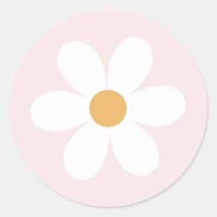 Retro daisy  light pink boho classic round sticker